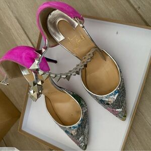 Christian Louboutin Pink and Silver Heels